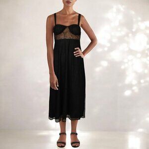 NWT Danielle Bernstein Womens Lace Sheer Midi Dress-BLACK